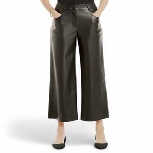 Max Studio Women's Faux Leather Cropped Wide Leg Pants 6 Black Vegan Leather